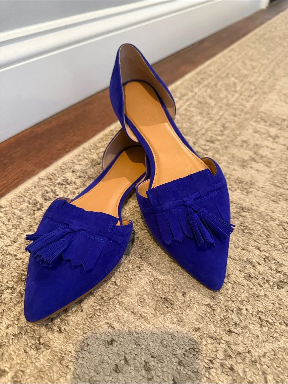 J. Crew Suede Pointed Tassel D'Orsay Flats in Cobalt Blue